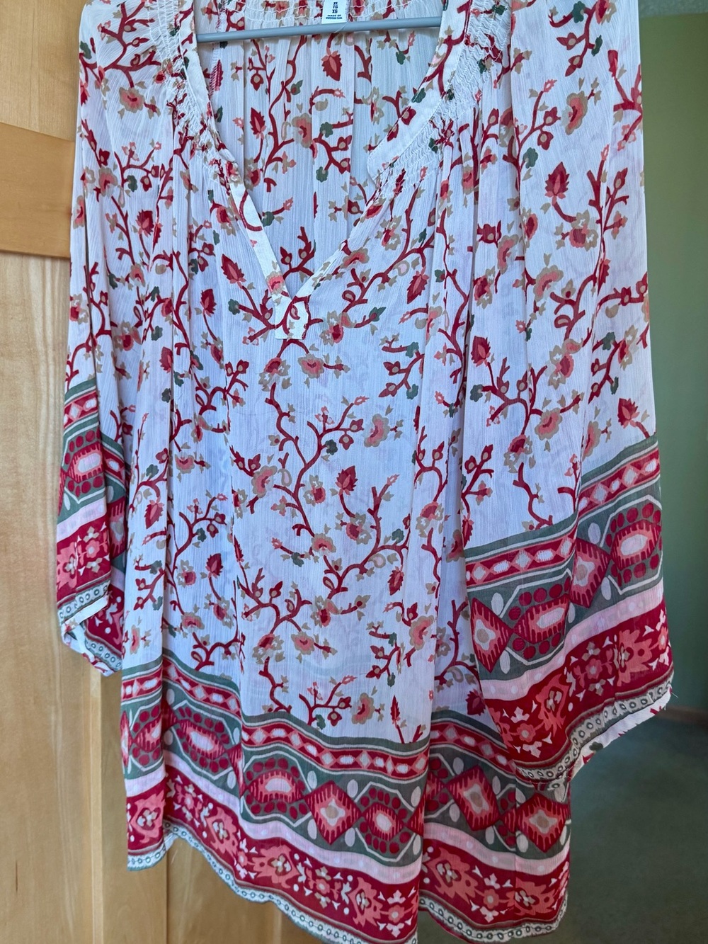 Old Navy White Tunic with Red Floral Border Print